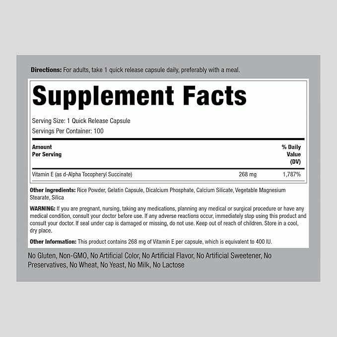 Piping Rock Dry Vitamin E 400 IU 268mg | 100 Capsules