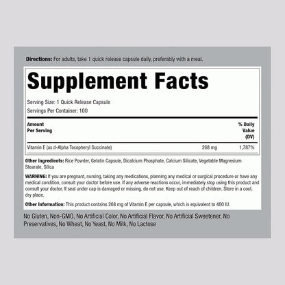 Piping Rock Dry Vitamin E 400 IU 268mg | 100 Capsules