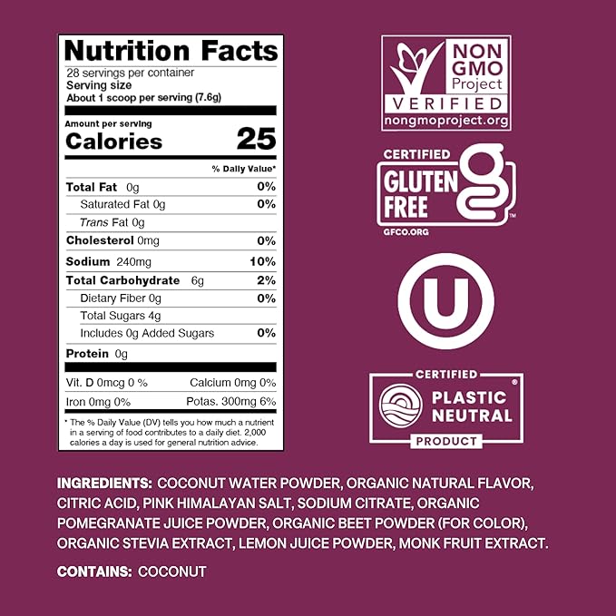 Cure Hydration | Plant-Based Electrolyte Drink Mix | No Added Sugar | FSA & HSA | Dehydration Relief Powder Made with Coconut Water | Non-GMO | Vegan | 28 Servings Jar - Berry Pomegranate