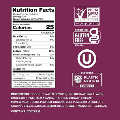 Cure Hydration | Plant-Based Electrolyte Drink Mix | No Added Sugar | FSA & HSA | Dehydration Relief Powder Made with Coconut Water | Non-GMO | Vegan | 28 Servings Jar - Berry Pomegranate