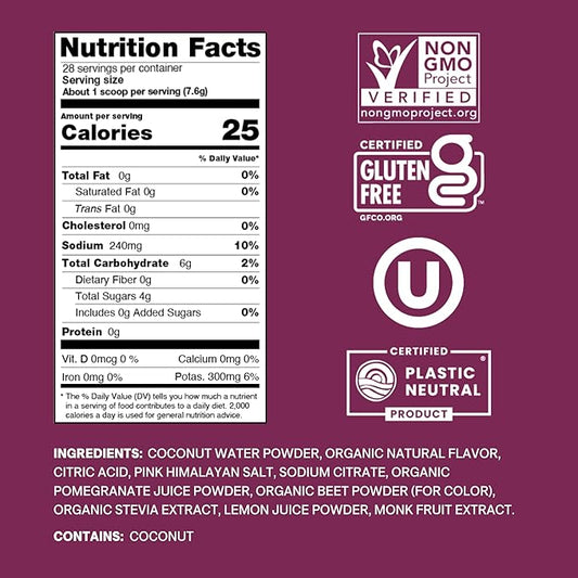 Cure Hydration | Plant-Based Electrolyte Drink Mix | No Added Sugar | FSA & HSA | Dehydration Relief Powder Made with Coconut Water | Non-GMO | Vegan | 28 Servings Jar - Berry Pomegranate