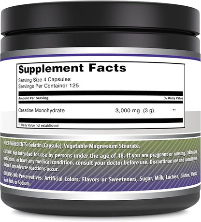 Amazing Formulas Creatine 3000Mg Per Serving 500 Capsules Supplement | Non-GMO | Gluten Free | Made in USA