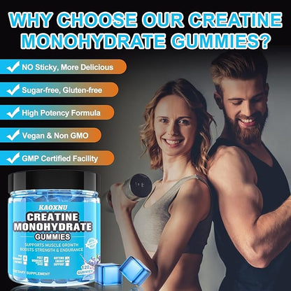 Creatine Monohydrate Gummies 5600mg for Men & Women, 120 CT Chewable Creatine Monohydrate for Muscle Support, Energy Boost, 5.6g of Creatine Monohydrate per Serving - Sugar Free (Blueberry Flavor)