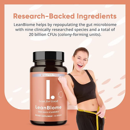 LeanBiome, 9-Strain Probiotic Formula, Supports a Balanced Gut Microbiome, Powerful Gut Probiotics with Greenselect Phytosome - 60 Capsules, 6 Pack