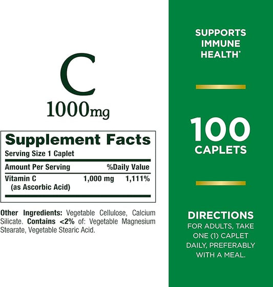Nature's Bounty Vitamin C 1000mg, Immune 1 Pack, 100 Caplets