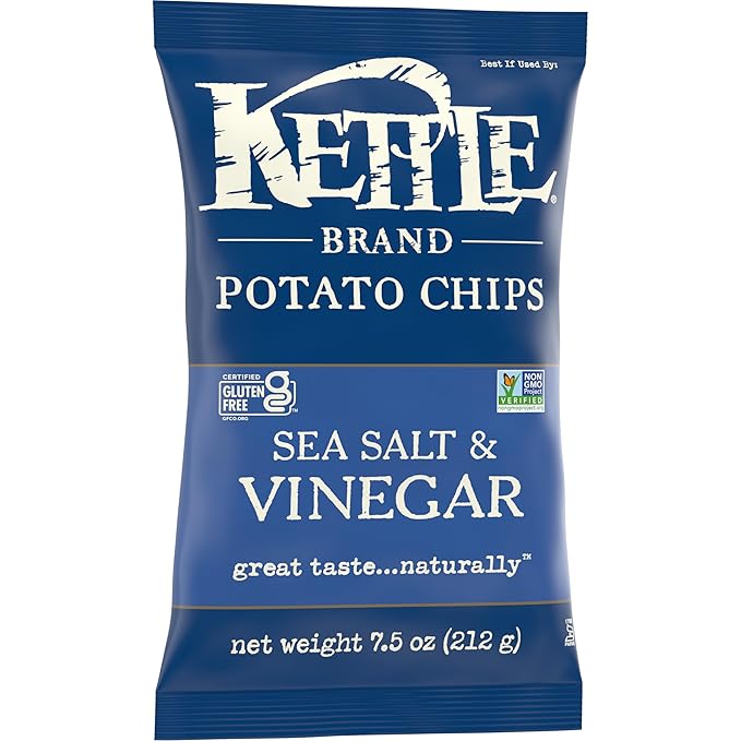 Kettle Brand Sea Salt and Vinegar Kettle Potato Chips, Gluten-Free, Non-GMO, 7.5 oz Bag