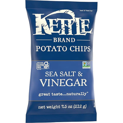Kettle Brand Sea Salt and Vinegar Kettle Potato Chips, Gluten-Free, Non-GMO, 7.5 oz Bag