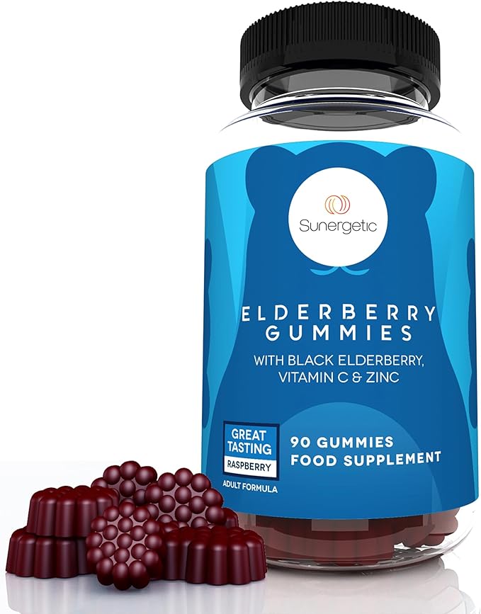 Premium Black Elderberry Gummies – Black Elderberry with Vitamin C & Zinc – Helps Support Immune System – Great Tasting Sambucus Elderberry Gummies – Raspberry Flavored Elderberry Gummies – 90 Gummies