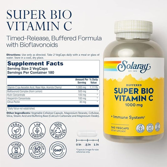 Solaray Super Bio C Buffered Vitamin 1000mg, 360 360 Ct.