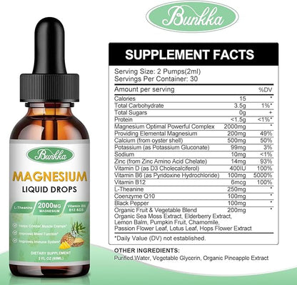 Magnesium Glycinate Supplement, Magnesium Liquid Drops 500mg Magnesium 30 Day