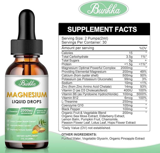 Magnesium Glycinate Supplement, Magnesium Liquid Drops 500mg Magnesium 30 Day