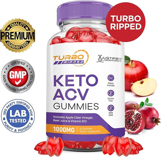 (2 Pack) Turbo Ripped Keto ACV 1000MG Turbo B12 Vegan 120 Gummys