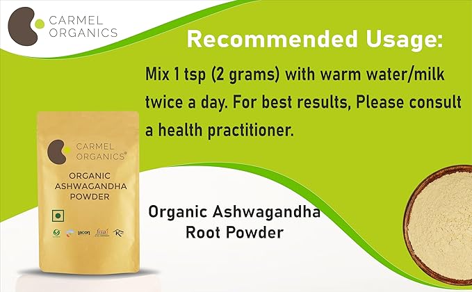 CARMEL ORGANICS Organic Ashwagandha Root Powder (8 Oz 227g/0.5 Lbs)