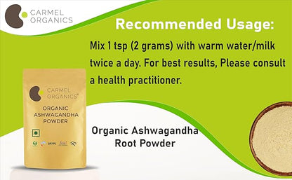 CARMEL ORGANICS Organic Ashwagandha Root Powder (8 Oz 227g/0.5 Lbs)