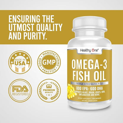 Triple Strength Omega 3 Fish Oil Supplement 1000mg Gel 400mg EPA, 300mg DHA, 100mg Other 3 Fatty 3 Capsules, 60 Gel