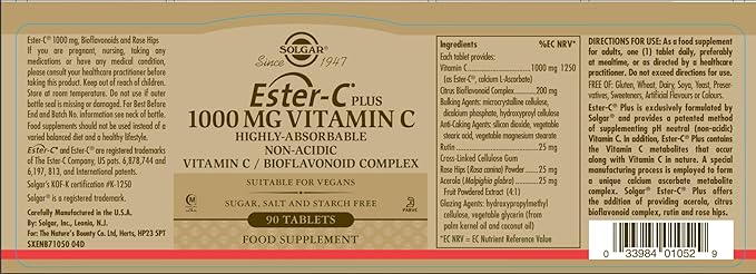 Solgar Ester-C Plus 1000 mg Vitamin 90 Tablets 90 Servings