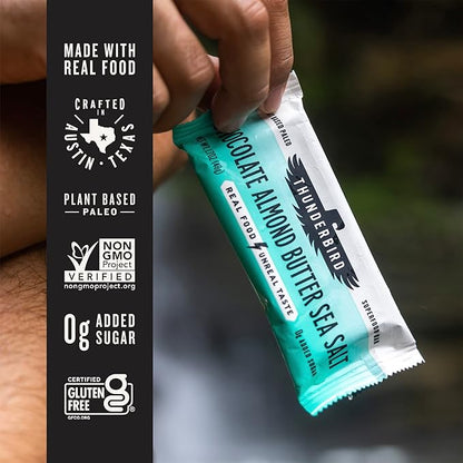 Thunderbird Bars Energy Snack, Gluten-Free with Protein, Healthy Real Food, Vegan Paleo Non-GMO, No Added Sugar, Chocolate Almond Butter Sea Salt Flavor (6 Count, 1.7 oz. Bars)