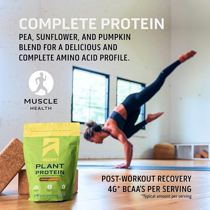 Ascent Plant Based Protein Powder 4g BCAA, 2g Leucine 18 Servings
