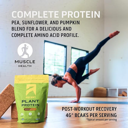 Ascent Plant Based Protein Powder 4g BCAA, 2g Leucine 18 Servings