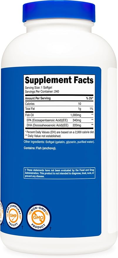 Nutricost Fish Oil Omega 3 Softgels (1000mg of 560mg of Omega-3), 240 240 Softgels,