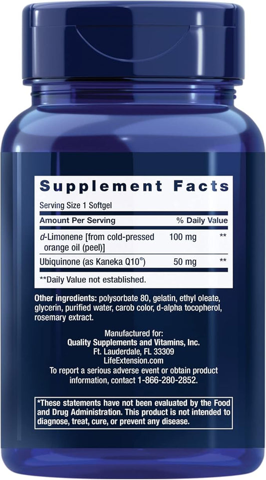 Life Extension Super-Absorbable CoQ10 with D-Limonene 50mg Q10 Supplement 60 Softgels