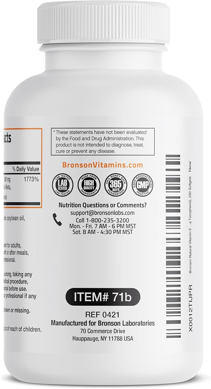 Bronson Natural Vitamin E Complex 400 250 Softgels