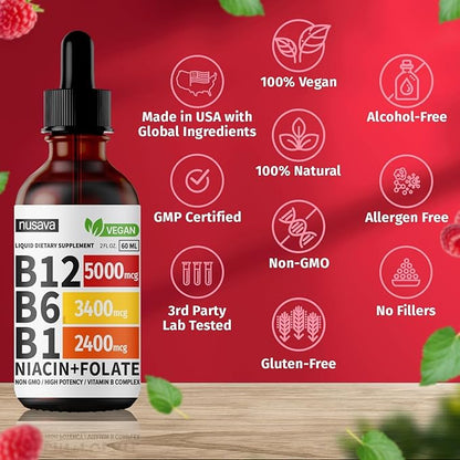 (4 Pack) Vitamin B12 Liquid Drops, B12 Sublingual 5000 mcg, B12, Liquid B12 Drops, B12 Sublingual 27,200 mcg 80 Servings