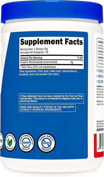 Nutricost Creatine Monohydrate Powder (Fruit Punch, 500 Gram)