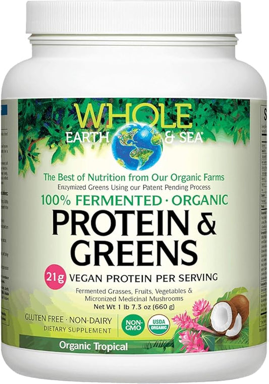 Whole Earth & Sea from Natural Factors, Organic Fermented Protein & Greens, Vegan Whole Food Supplement, Tropical, 1lb 7.3 Oz