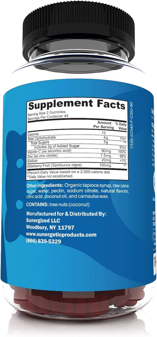 Premium Black Elderberry Gummies – Black Elderberry with Vitamin C & Zinc – Helps Support Immune System – Great Tasting Sambucus Elderberry Gummies – Raspberry Flavored Elderberry Gummies – 90 Gummies