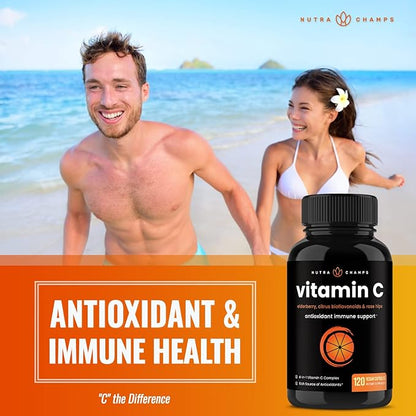 NutraChamps (2 Pack) Vitamin C 1000mg 120 Capsules 500mg Powder