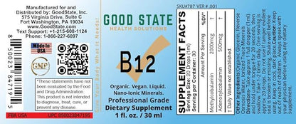Good State Ionic B12, Men and Women’s Liquid Nano Ionic Dietary Supplement, 1 Ounce Bottle