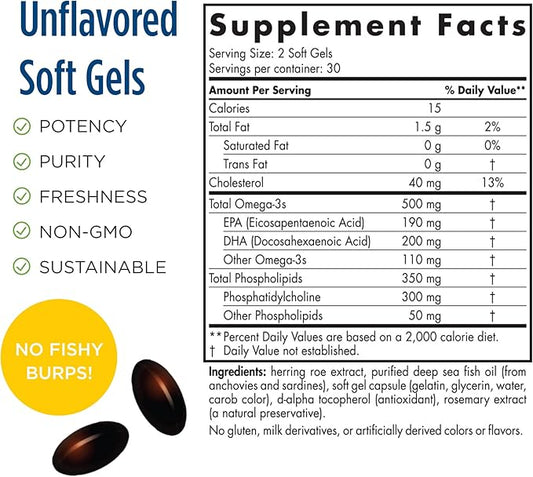 Nordic Naturals Omega-3 Phospholipids, Unflavored 60 Soft 500 mg Omega-3 & 350 mg 30 Servings