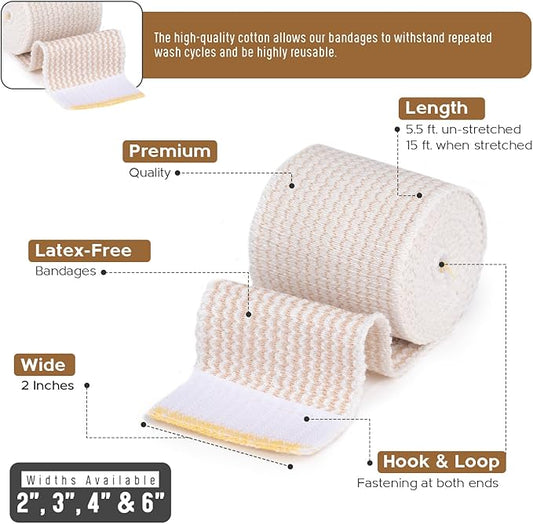 Premium Elastic Bandage Wrap (2” Wide, 50 Pack)
