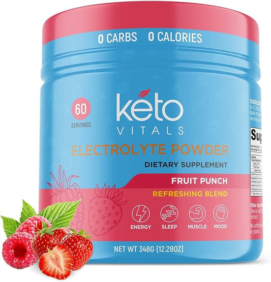 Keto Vitals Keto Electrolytes Powder | Keto-Friendly Electrolytes with Potassium, Magnesium, Sodium, Calcium | Keto Electrolytes Supplement Energy Drink Mix | Sugar-Free, Zero Calories, Zero Carbs