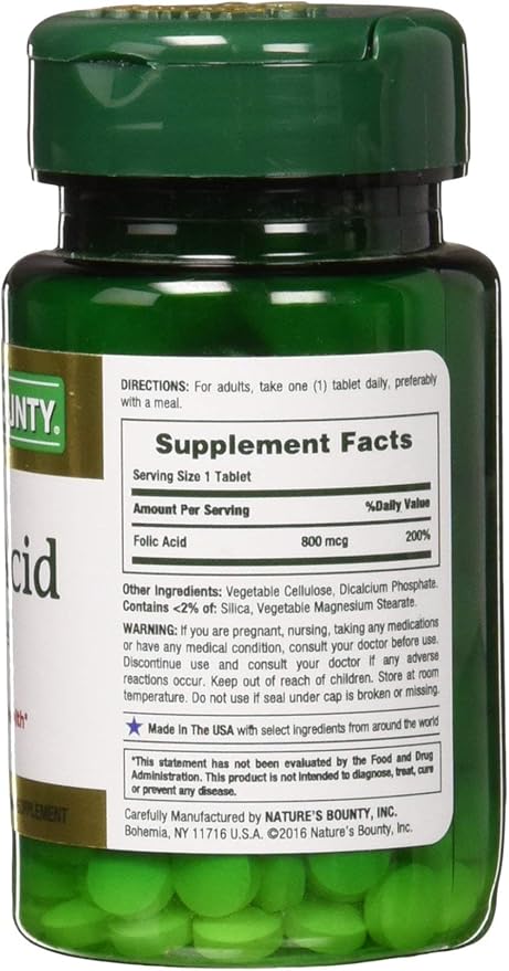 Nature's Bounty Folic Acid 800 mcg Tablets Maximum Strength 250 ea (Pack of 2)