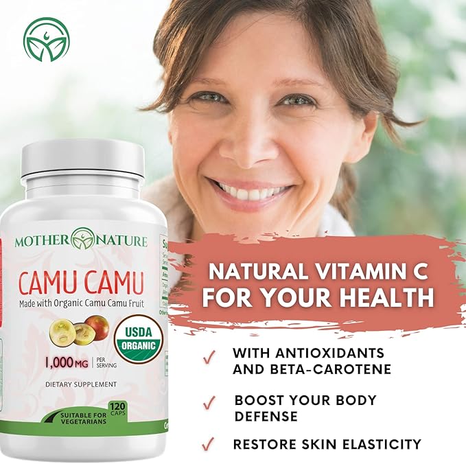 Organic Vitamin C from Camu Camu 1,000mg, Packed (120 Count)