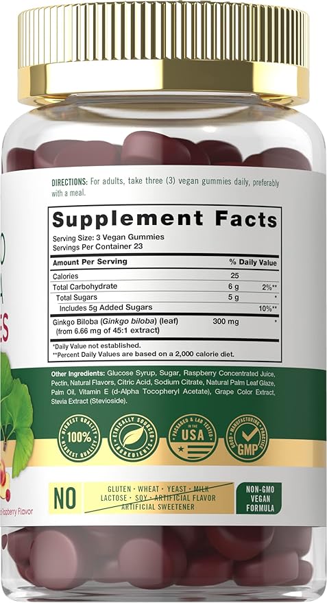 Carlyle Ginkgo Biloba 300mg 70 Gummies 45:1 Leaf