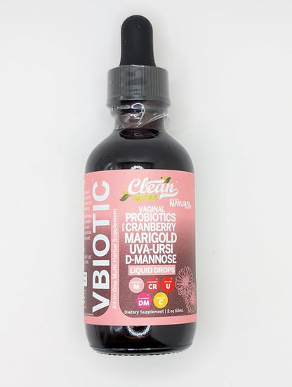 Clean Nutraceuticals VBiotic Vaginal Probiotic for Women Liquid Drops | Cranberry Uva Ursi Horsetail D-Mannose Prebiotics Marigold & Black Cohosh Vaginal Health Supplement | pH Balance