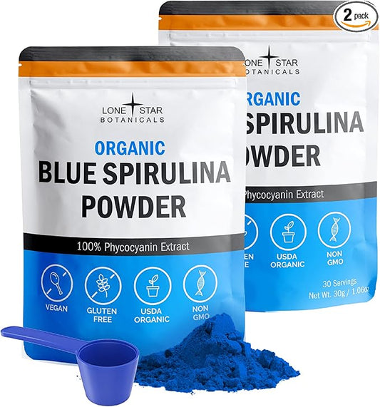 Organic Blue Spirulina Powder - 100% Pure Superfood Blue-Green Algae, No Fishy Smell, Natural Food Coloring for Smoothies & Protein Drinks - Non GMO, Gluten-Free, Vegan + USDA Certified, 60 Servings