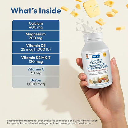 ANDREW LESSMAN Ultimate Calcium-Magnesium Intensive Care with Vitamin D3 & K2 MK7-120 mcg - 60 Capsules – Bone and Skeleton Health Essentials. Gentle, Easy to Swallow, Super Soluble. No Additives