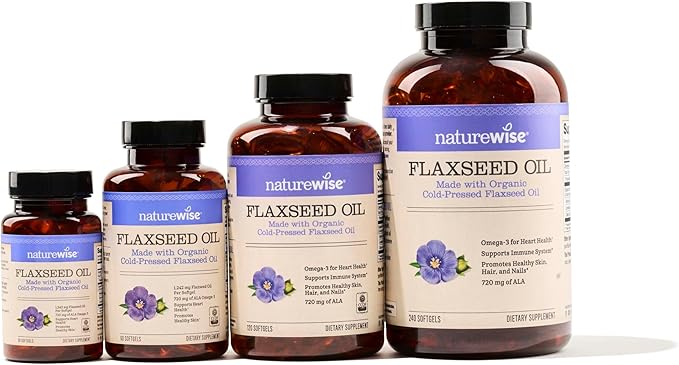 NatureWise Flaxseed Oil 1200mg Softgels 720mg ALA, 3 6 6 9, 9, Supplement 60 Softgels[1-Month Softgels[1-Month Supply]