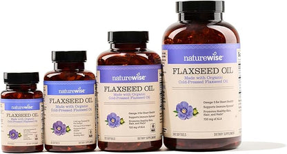 NatureWise Flaxseed Oil 1200mg Softgels 720mg ALA, 3 6 6 9, 9, Supplement 60 Softgels[1-Month Softgels[1-Month Supply]