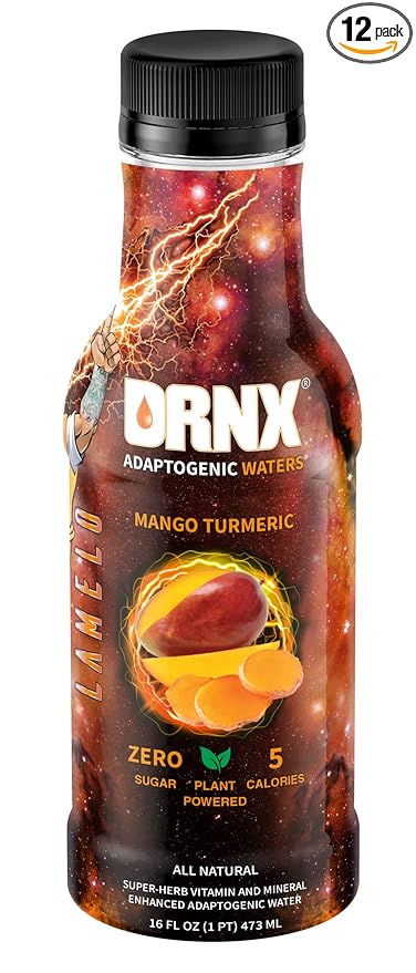 DRNX 12 Pack Adaptogenic Waters Complete Hydration Enhanced Beverage - Zero Sugar - 5 Calories - Super Herbs, B & D Vitamins, Antioxidants, Keto Friendly, All Natural (Mango Turmeric)