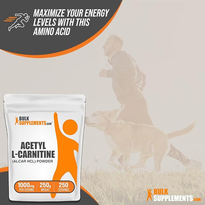 BulkSupplements.com Acetyl L-Carnitine Powder - ALCAR Powder, Acetyl L-Carnitine 1500mg, Carnitine Supplement - Gluten Free, 1500mg per Serving, 250g (8.8 oz) (Pack of 1)