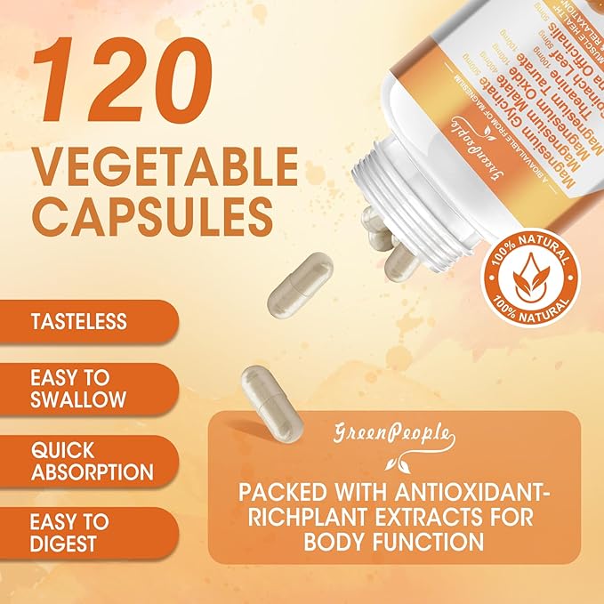 Magnesium Glycinate 500mg Capsules, with Malate, D3 | 6 Kinds 120 Capsules