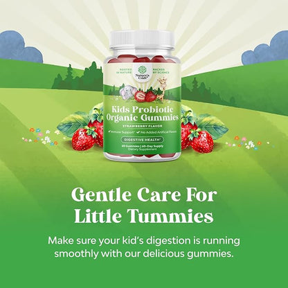 USDA Organic Probiotic Gummies for Kids - Vegan Non-GMO Kids Probiotic Gummy Vitamin for Immunity and Digestive Health - Gentle 2.5B CFU Organic Probiotics for Kids - Strawberry Flavor (4 Month)