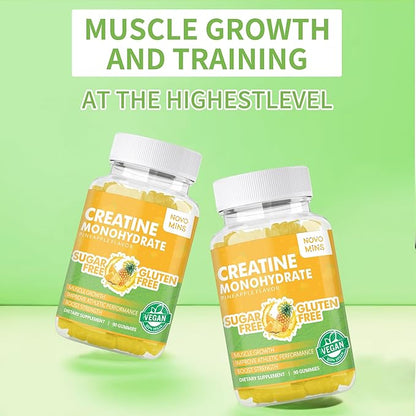 Creatine Monohydrate Gummies 5000mg for Men & Women, Chewables Creatine Monohydrate for Muscle Strength, Muscle Builder, Energy Boost, Pre-Workout Supplement(90 Count)-Pineapple Flavor.