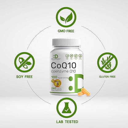 CoQ10 100mg, 240 Capsules – 3 Fatty 100mg – Q10 Supplements