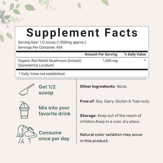 Micro Ingredients Organic Reishi Mushroom Powder, 16oz 100:1 Extract,